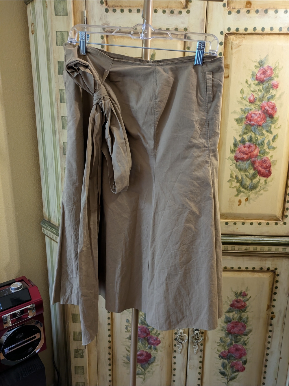 Women's Taupe Tie-Waist A-Line Skirt Sz 2XL Claudia Strater